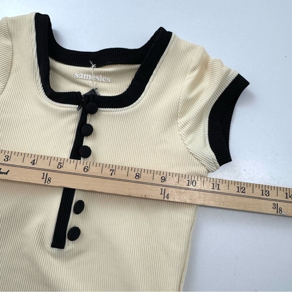 SAME SAMESIES Grace One Piece Ribbed Swimsuit Buttons Girls Sz 7/8 Cream & Black - Picture 8 of 10